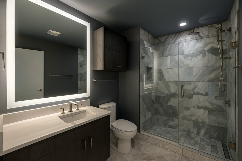 Bathroom cleaning service in Chicago for spotless showers, mirrors, and sinks in residential and Airbnb properties.
