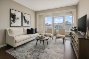 Living room cleaning service in Chicago for Airbnb and residential apartments, ensuring spotless floors, furniture, and windows.
